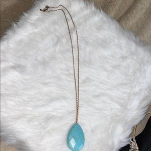 Long gold chain turquoise stone necklace